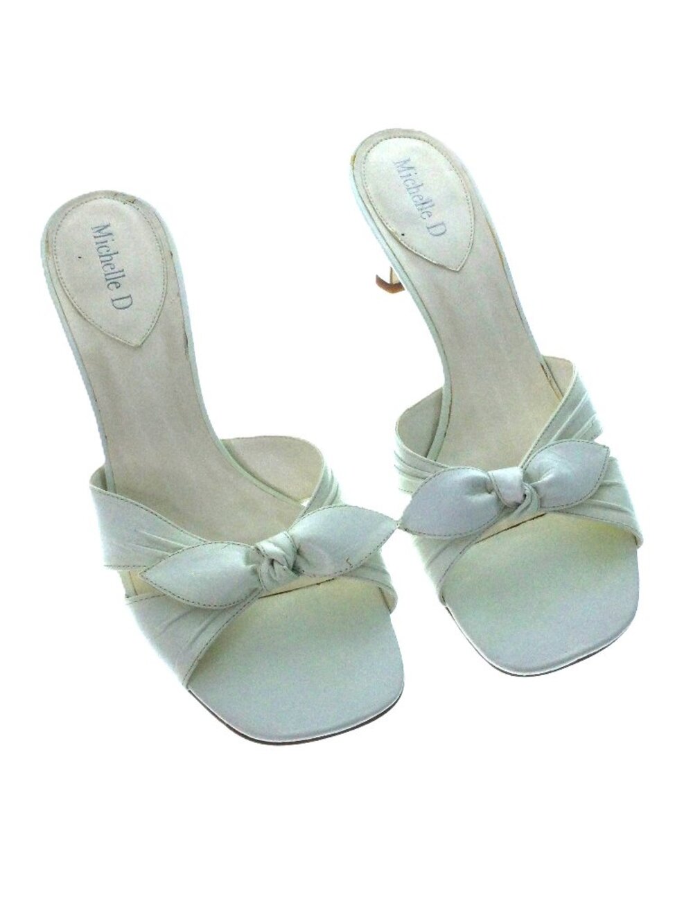 Michelle D White Kitten Heel Slip-on Sandals 2.5" Size 8 1/2 M Leather Upper